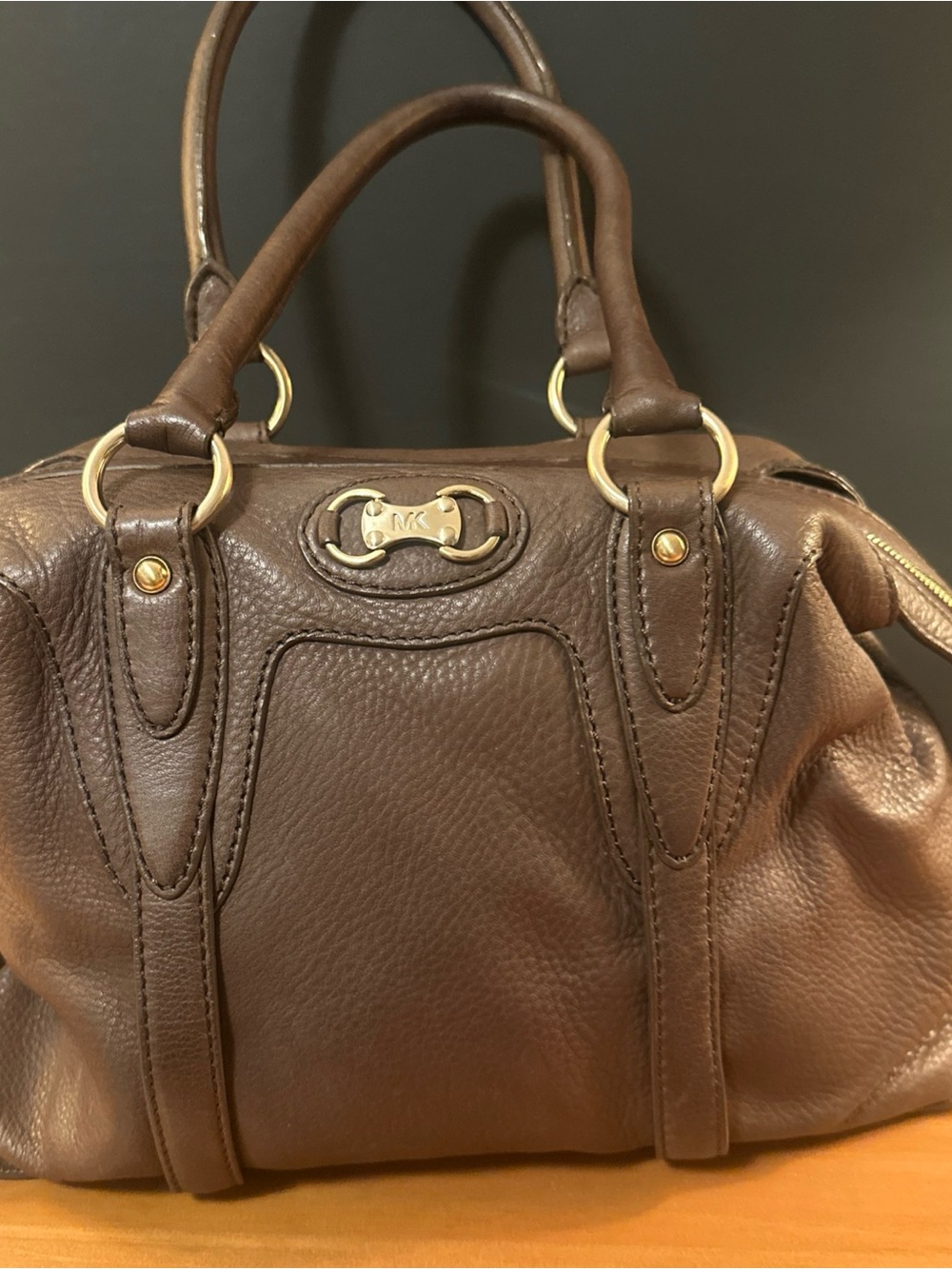 Michael Kors Chocolate Brown Pebbled Leather Satchel with Gold Hardware